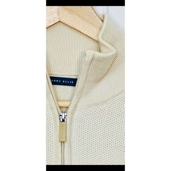 NEW Perry Ellis Men's XXL 100% Cotton Thin Summer Spring Sweater Full Zip Cream - Picture 4 of 11